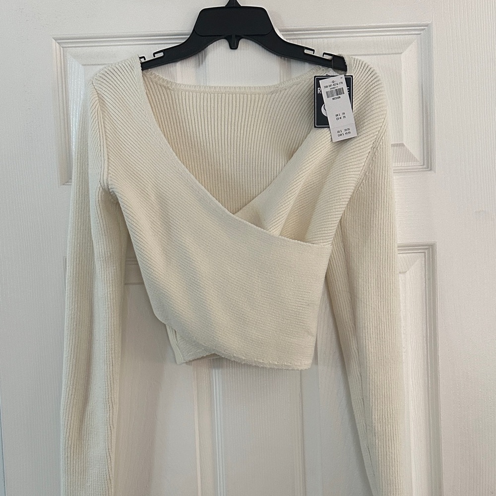 Brand new with tags, Hollister Cream Ribbed Knit Wrap Sweater size medium